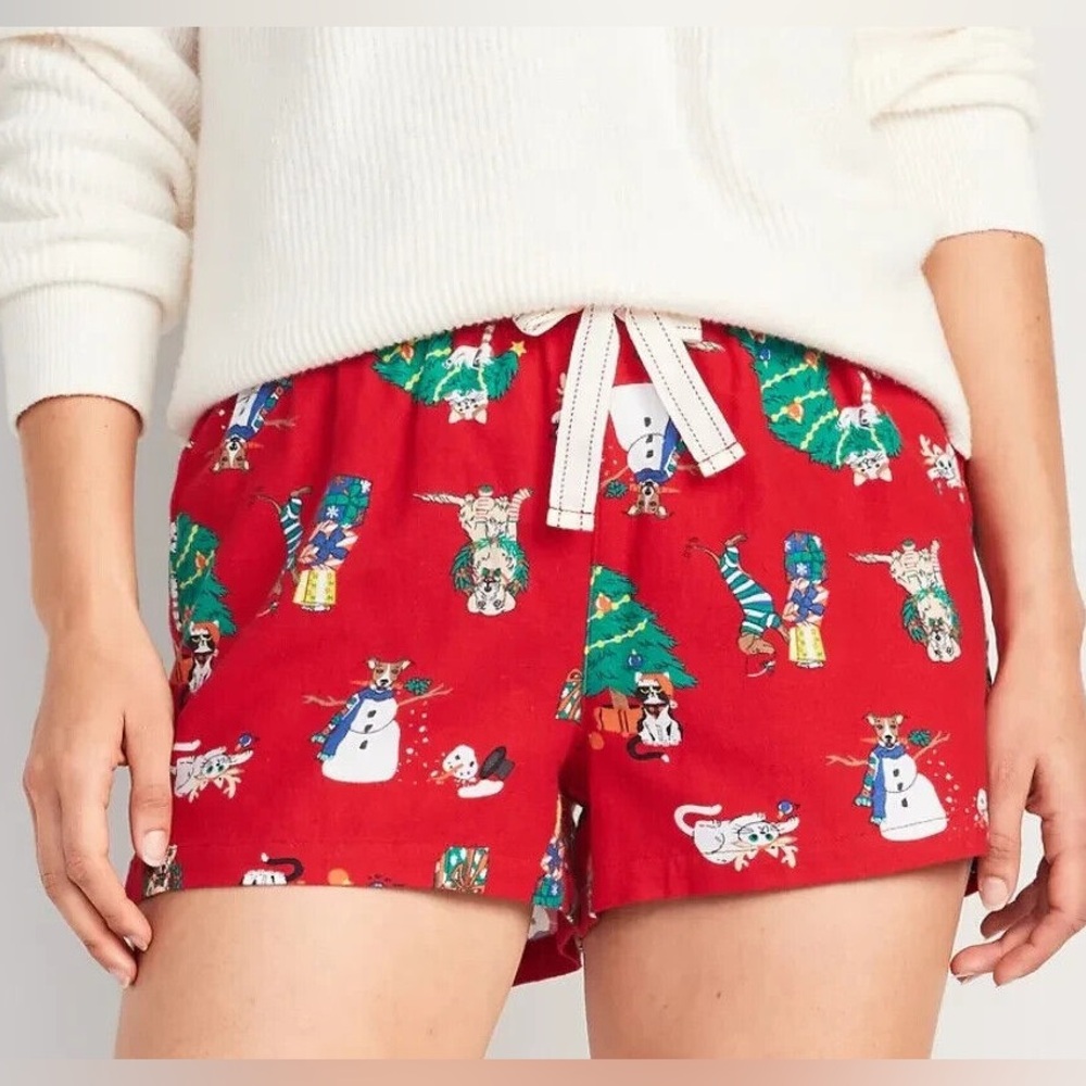 Old Navy Cat and Dog Christmas Flannel Pajama‎ Shorts